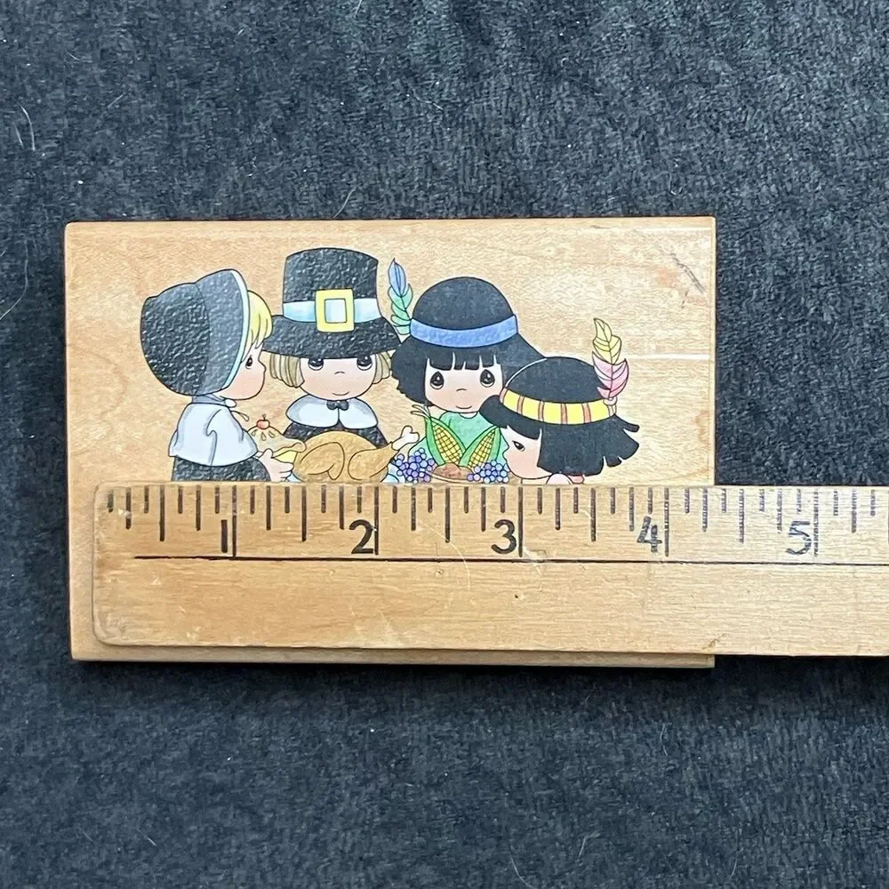 Stampendous Precious Moments Thanksgiving Day Rubber Stamp Pilgrims Turkey 1998